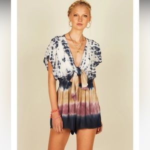 NWT Vintage Havana Tie Dye Short Romper A8556 Navy/ Sand /Mauve